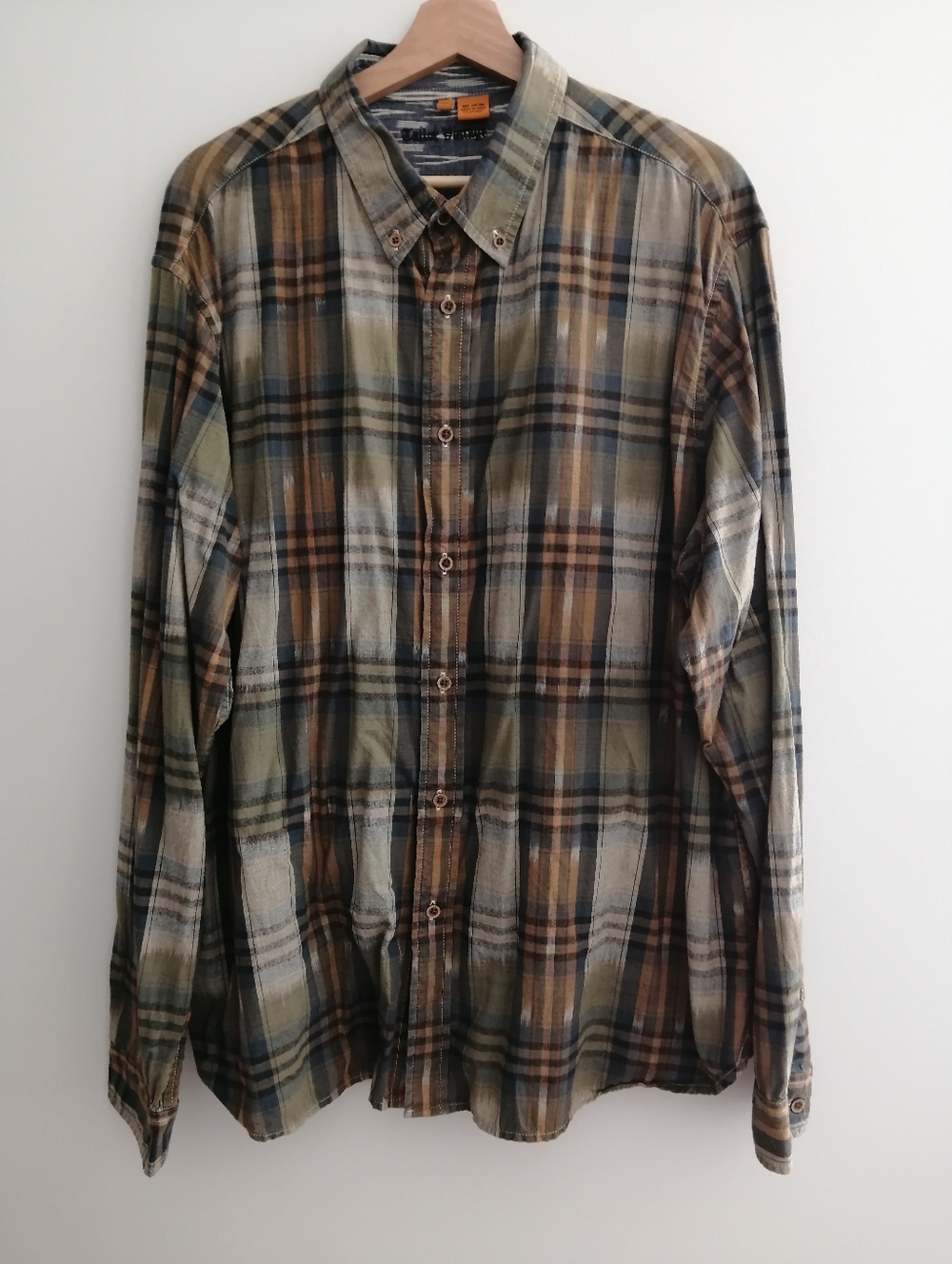 Tailor Vintage Men's Plaid Button Down Shirt Earth Tones Size XXL